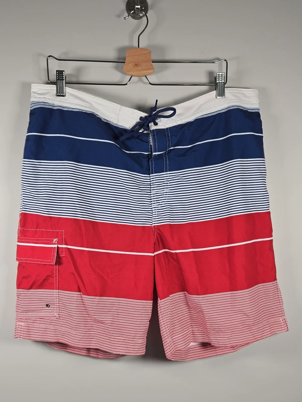 Chaps Navy, White & Red Striped Men's Swim Board Shorts